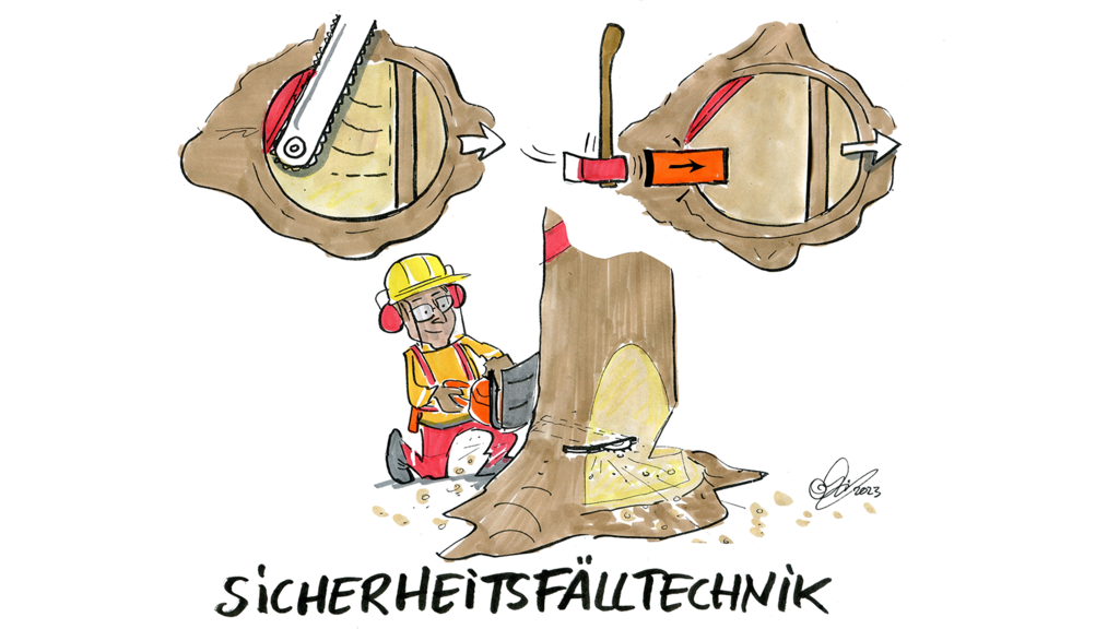 Vergrößerung des Bildes für Cartoon der darstellt wie die Sicherheitsfälltechnik funktioniert.
